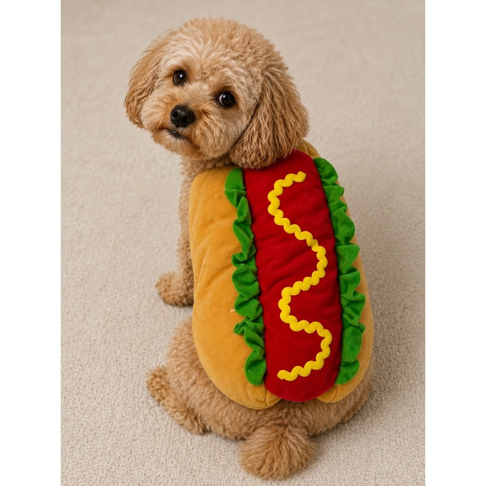 Build-A-Bear Hot Dog Costume Small Pet Plush Outfit Mustard‎ Kitsch Halloween